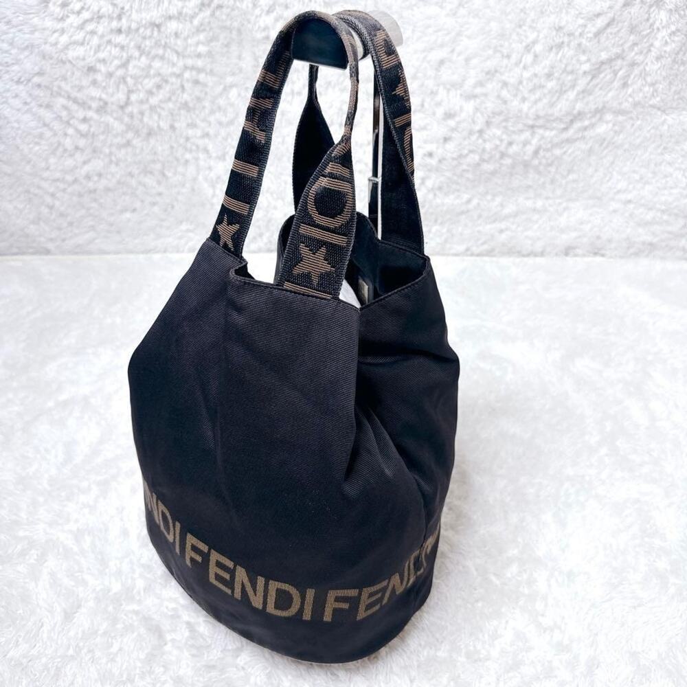 Fendi Vintage Logo Black Fabric Tote Bag